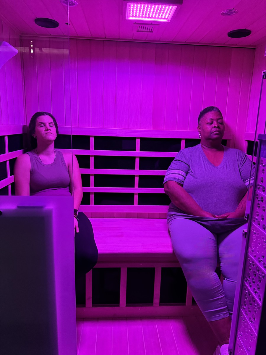 Happy client in the infrared sauna
