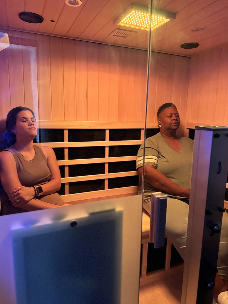 Relaxing in the infrared sauna