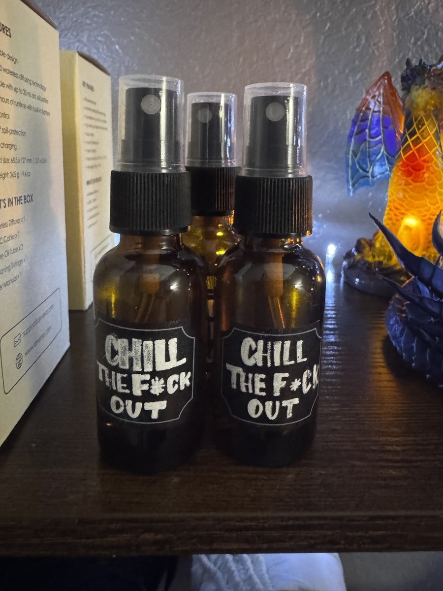 Chill the F*ck Out aromatherapy spray bottles